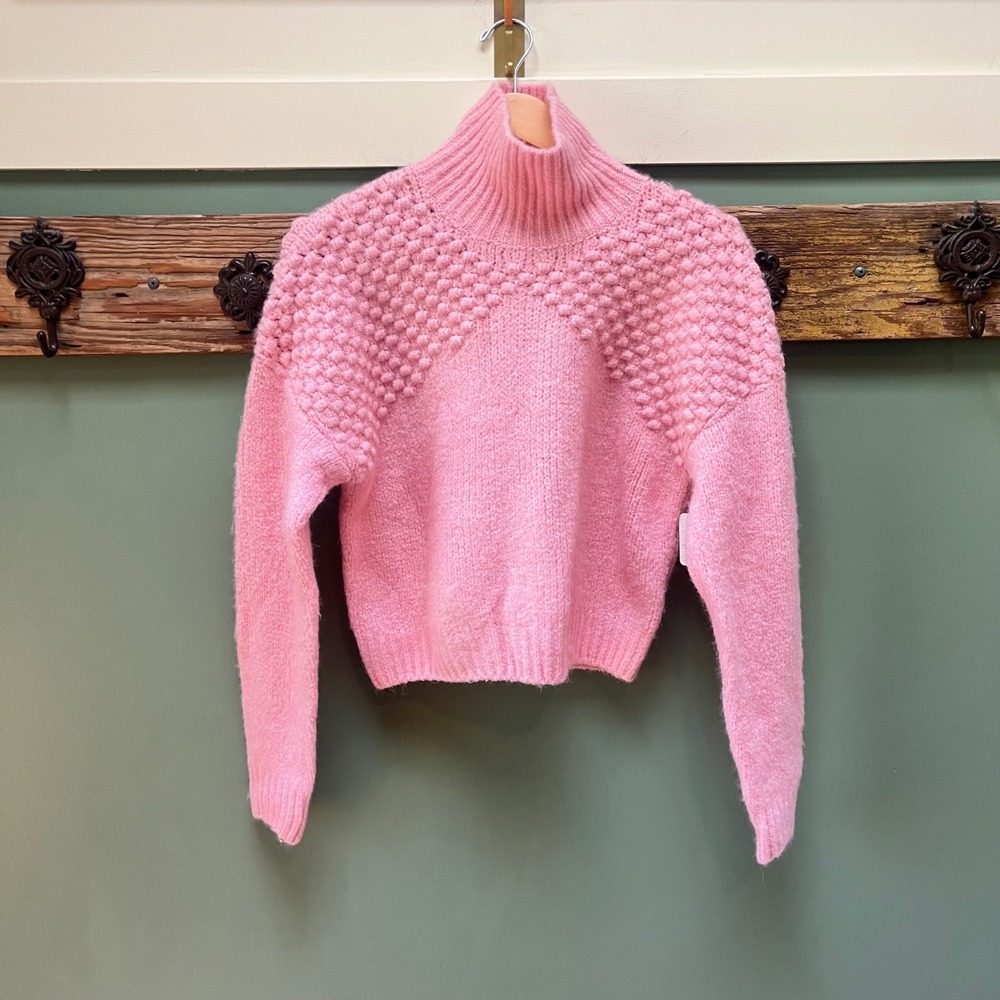 Free People Bradley Bubblegum Pink Bobble Knit Turtleneck Sweater XS NEW